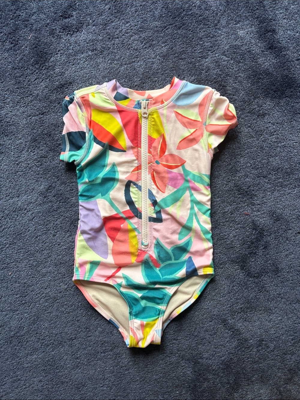 Tea Collection girls' Short-Sleeve Floral Zip-Front Swimsuit - Multicolor